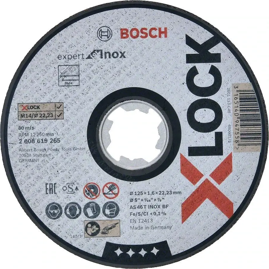 Bosch - X-LOCK - 125*1,6 mm Expert Serisi Düz Inox (Paslanmaz Çelik) Kesme Diski (Taş)