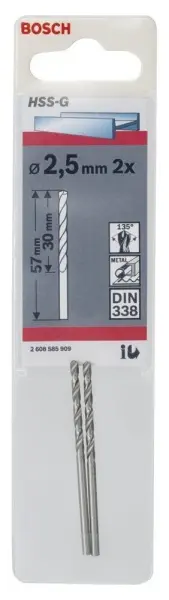 Bosch HSS-G 2,5*57 mm 2'li Paket